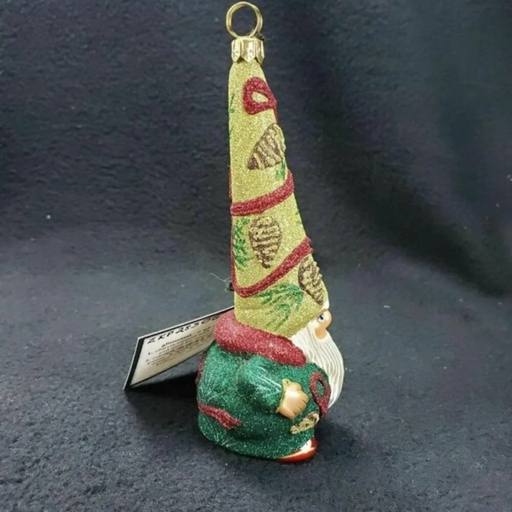 Glitterazzi‎ Joy To The World Golden Cone Gnome Christmas Ornament Glass Retired
